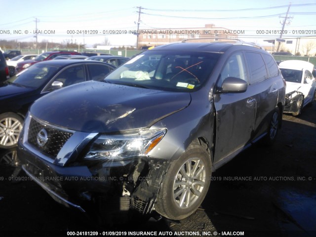 5N1AR2MM6FC691122 - 2015 NISSAN PATHFINDER S/SV/SL/PLATINUM GRAY photo 2