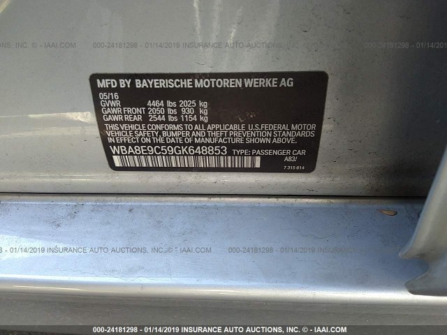 WBA8E9C59GK648853 - 2016 BMW 328 I SULEV 银色 照片 9