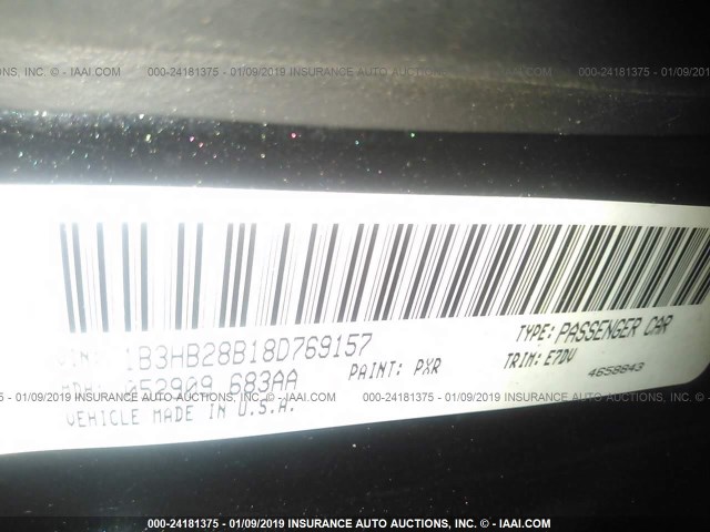 1B3HB28B18D769157 - 2008 DODGE CALIBER BLACK photo 9