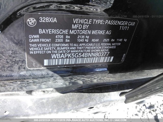 WBAPK5G54BNN80377 - 2011 BMW 328 XI SULEV BLACK photo 9