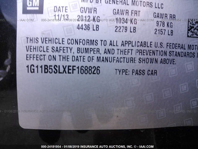 1G11B5SLXEF168826 - 2014 CHEVROLET MALIBU LS შავი ფოტო 9