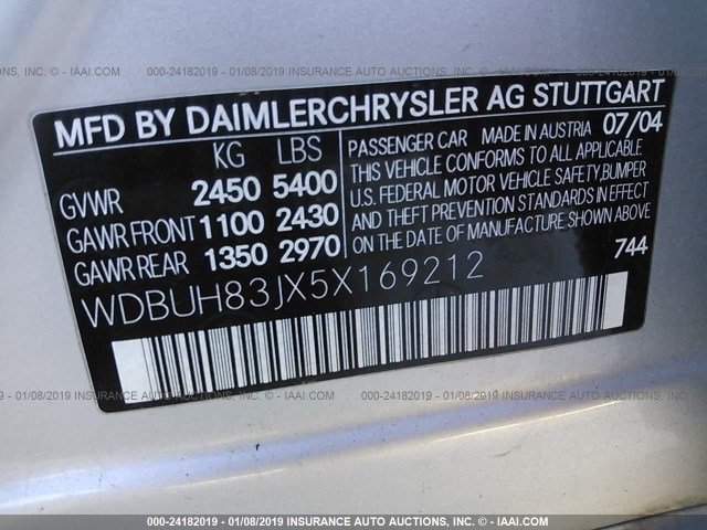 WDBUH83JX5X169212 - 2005 MERCEDES-BENZ E 500 4MATIC SILVER photo 9