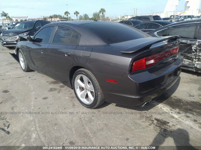 2C3CDXCT2DH702035 - 2013 DODGE CHARGER R/T GRAY photo 3