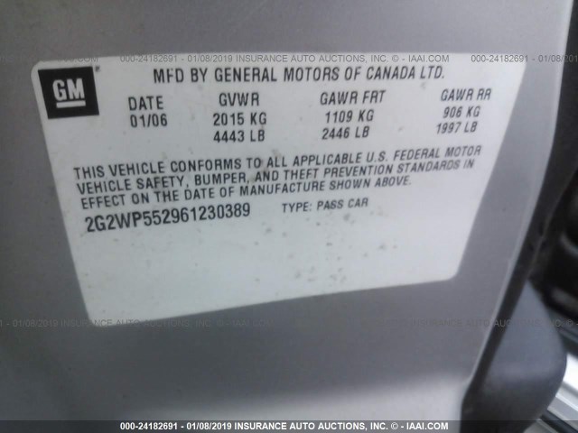 2G2WP552961230389 - 2006 PONTIAC GRAND PRIX ვერცხლისფერი ფოტო 9