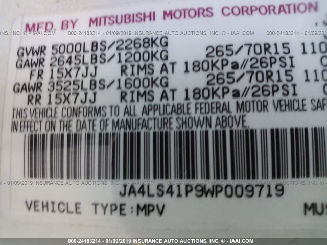 JA4LS41P9WP009719 - 1998 MITSUBISHI MONTERO SPORT XLS WHITE photo 9