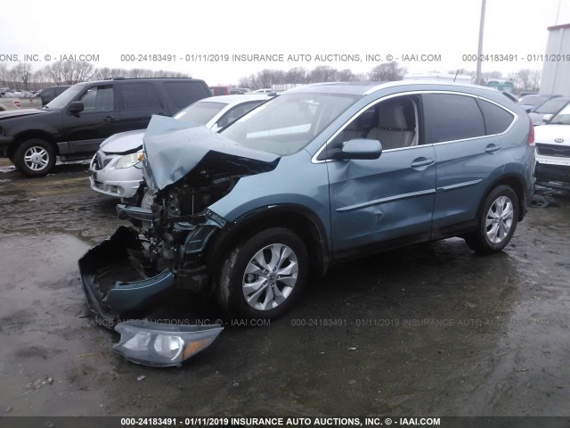 2HKRM4H70EH650929 - 2014 HONDA CR-V EXL BLUE photo 2