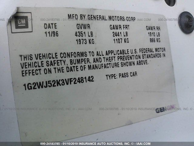 1G2WJ52K3VF248142 - 1997 PONTIAC GRAND PRIX SE 白色 照片 9