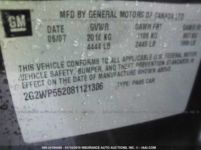 2G2WP552081121306 - 2008 PONTIAC GRAND PRIX BLACK photo 9