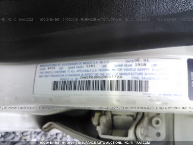 3VWSP69M62M007724 - 2002 VOLKSWAGEN JETTA GLS TDI WHITE photo 9