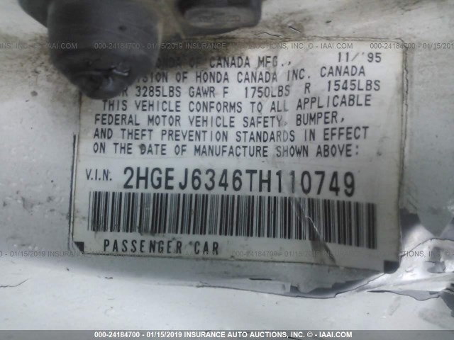 2HGEJ6346TH110749 - 1996 HONDA CIVIC DX WHITE photo 7