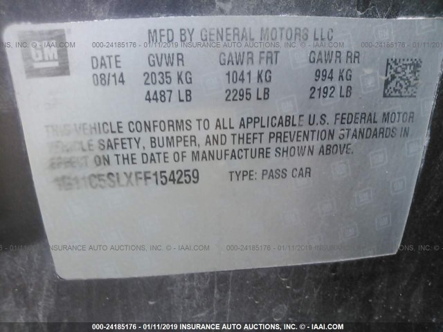 1G11C5SLXFF154259 - 2015 CHEVROLET MALIBU 1LT 棕色 照片 9