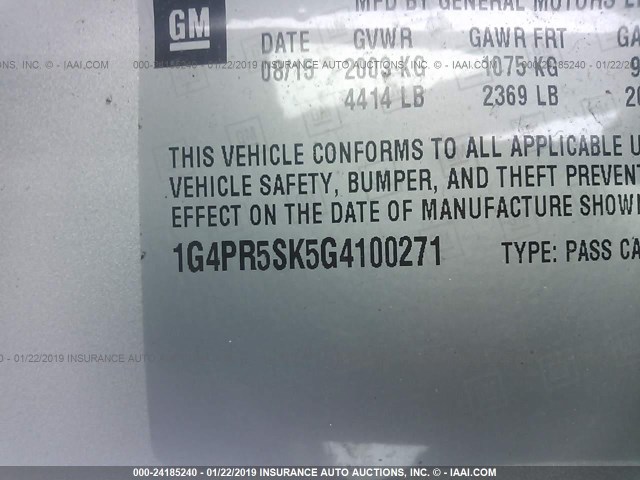 1G4PR5SK5G4100271 - 2016 BUICK VERANO CONVENIENCE SILVER photo 9