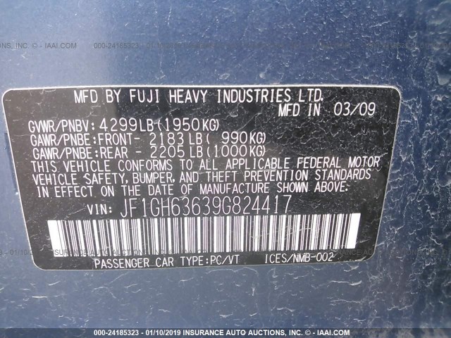 JF1GH63639G824417 - 2009 SUBARU IMPREZA OUTBACK SPORT BLUE photo 9