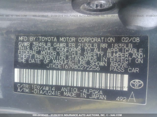 JTKDE167980272256 - 2008 TOYOTA SCION TC Boz foto 9