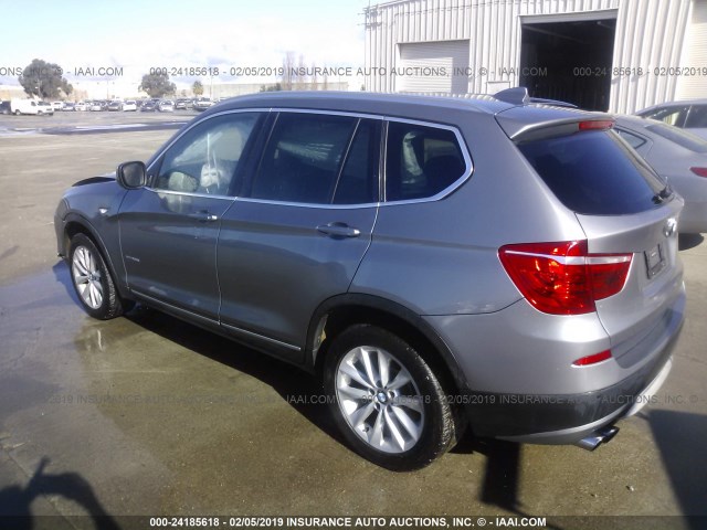 5UXWX9C54D0A14766 - 2013 BMW X3 XDRIVE28I GRAY photo 3