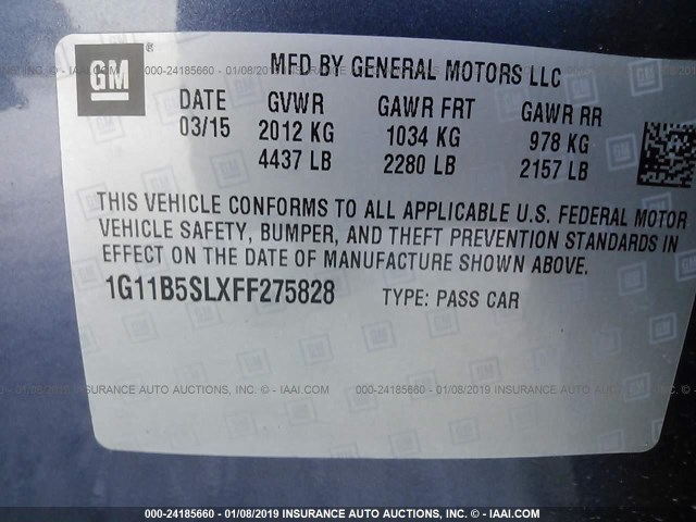 1G11B5SLXFF275828 - 2015 CHEVROLET MALIBU LS ლურჯი ფოტო 9