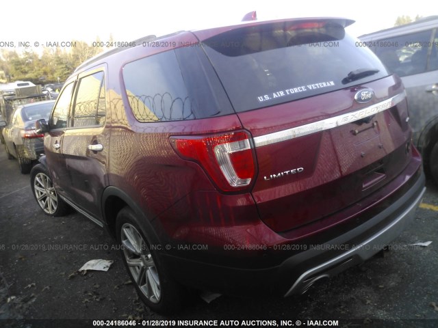 1FM5K8F87GGB98102 - 2016 FORD EXPLORER LIMITED RED photo 3