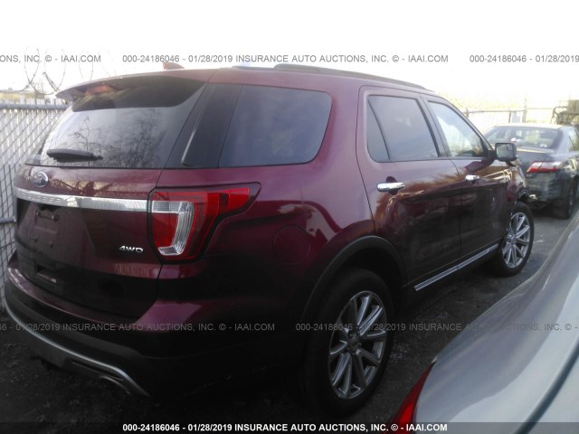 1FM5K8F87GGB98102 - 2016 FORD EXPLORER LIMITED RED photo 4