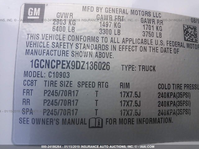 1GCNCPEX9DZ136026 - 2013 CHEVROLET SILVERADO C1500 WHITE photo 9