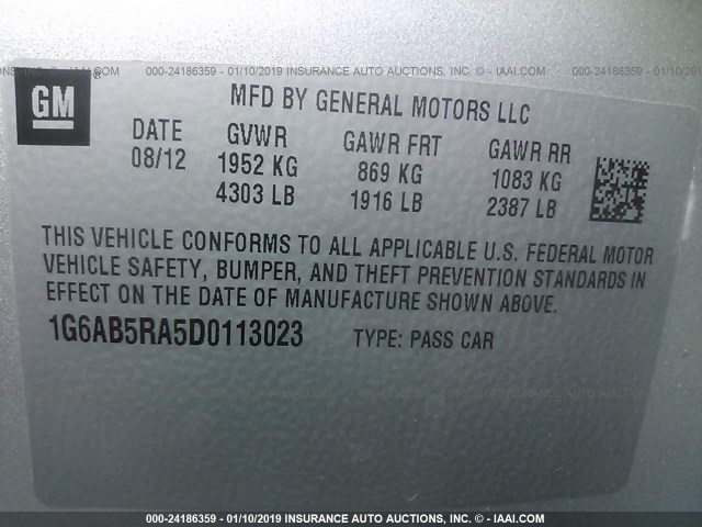 1G6AB5RA5D0113023 - 2013 CADILLAC ATS LUXURY SILVER photo 9