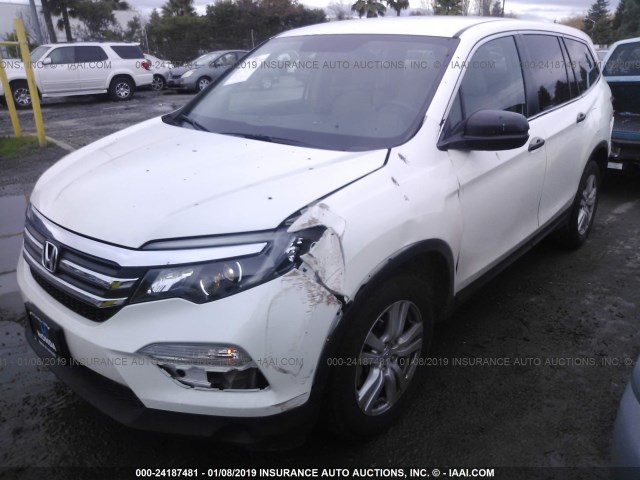 5FNYF5H14GB016693 - 2016 HONDA PILOT LX WHITE photo 2