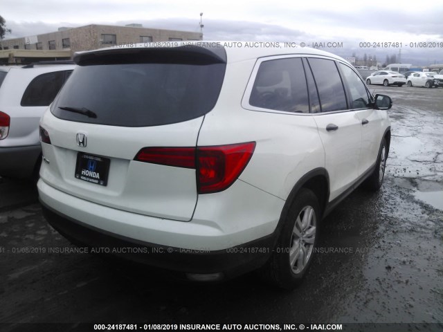 5FNYF5H14GB016693 - 2016 HONDA PILOT LX WHITE photo 4