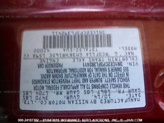 3N1CE2CP3FL392411 - 2015 NISSAN VERSA NOTE S/S PLUS/SV/SL/SR RED photo 9