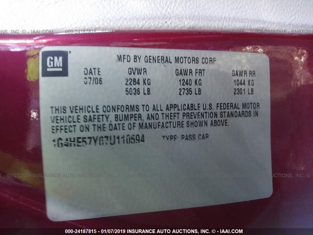 1G4HR57Y16U127256 - 2006 BUICK LUCERNE CXL RED photo 9