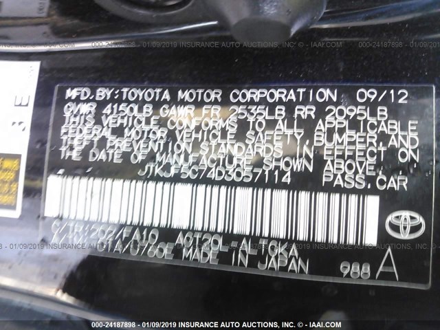 JTKJF5C74D3057114 - 2013 TOYOTA SCION TC 黑色 照片 9