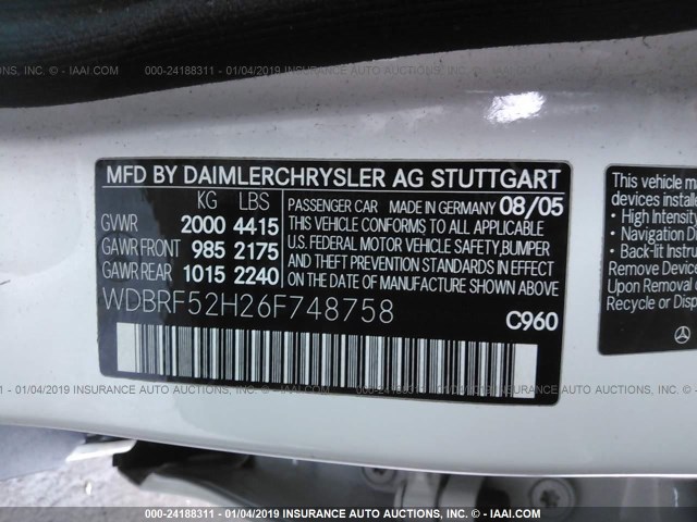 WDBRF52H26F748758 - 2006 MERCEDES-BENZ C GENERATION 2006 230 WHITE photo 9