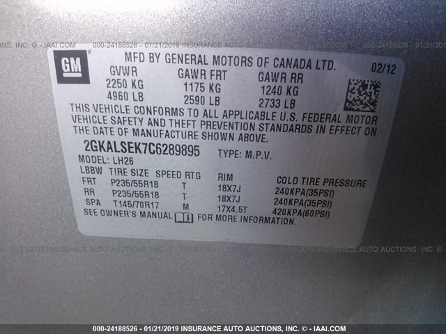 2GKALSEK7C6289895 - 2012 GMC TERRAIN SLE TAN photo 9