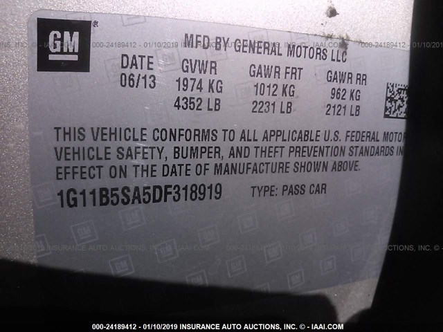 1G11B5SA5DF318919 - 2013 CHEVROLET MALIBU LS BEIGE photo 9