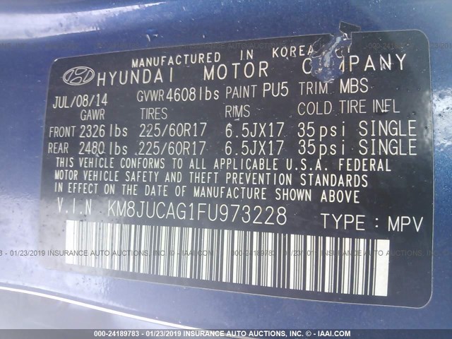 KM8JUCAG1FU973228 - 2015 HYUNDAI TUCSON LIMITED/SE Dark Blue photo 9