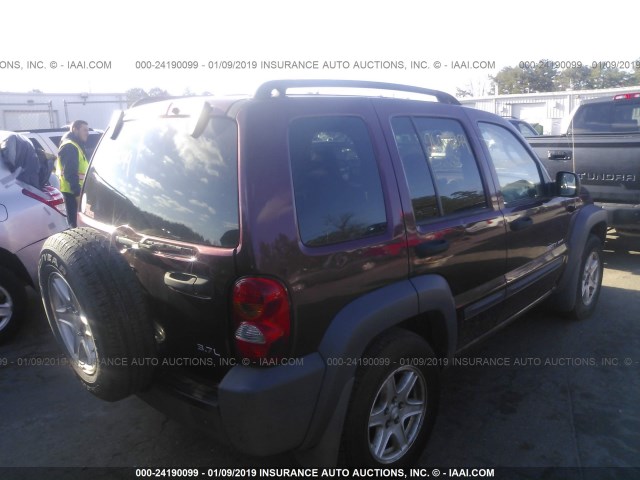 1J4GL48K63W611830 - 2003 JEEP LIBERTY SPORT/FREEDOM MAROON photo 4