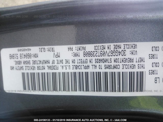 3D4GG67V09T239808 - 2009 DODGE JOURNEY R/T GRAY photo 9