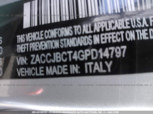 ZACCJBCT4GPD14797 - 2016 JEEP RENEGADE TRAILHAWK GRAY photo 9