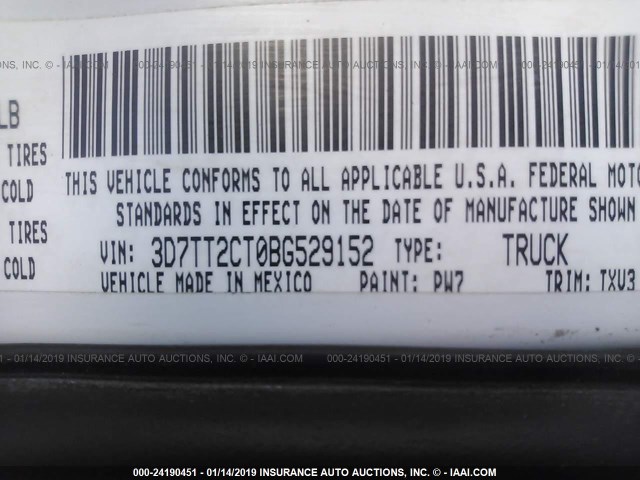 3D7TT2CT0BG529152 - 2011 DODGE RAM 2500 WHITE photo 9