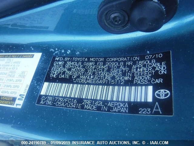 JTDBU4EE6A9115112 - 2010 TOYOTA COROLLA S/LE/XLE მწვანე ფოტო 9