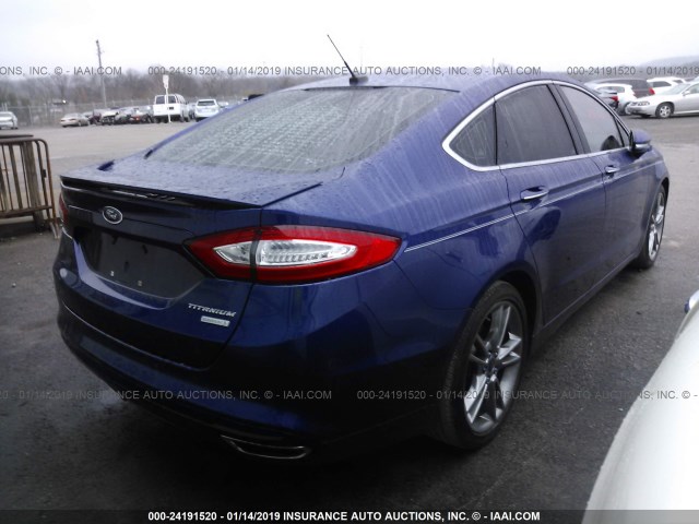 3FA6P0K9XDR368392 - 2013 FORD FUSION TITANIUM BLUE photo 4