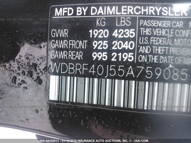 WDBRF40J55A759085 - 2005 MERCEDES-BENZ C 230K SPORT SEDAN BLACK photo 9