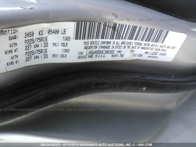 1J4GW48S84C300393 - 2004 JEEP GRAND CHEROKEE LAREDO/COLUMBIA/FREEDOM 银色 照片 9