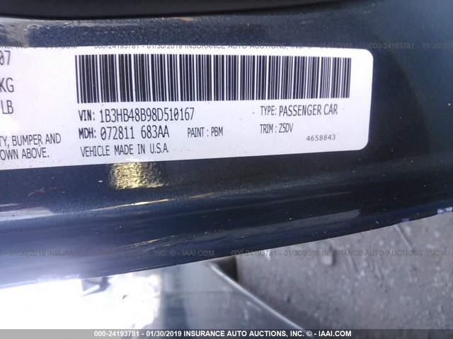 1B3HB48B98D510167 - 2008 DODGE CALIBER SXT BLACK photo 9