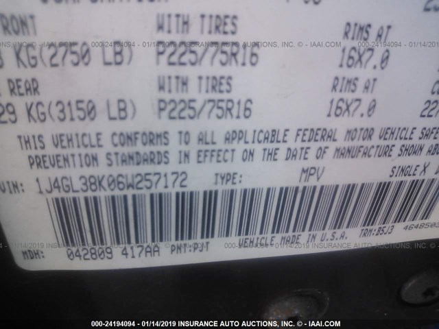 1J4GL38K06W257172 - 2006 JEEP LIBERTY RENEGADE GRAY photo 9