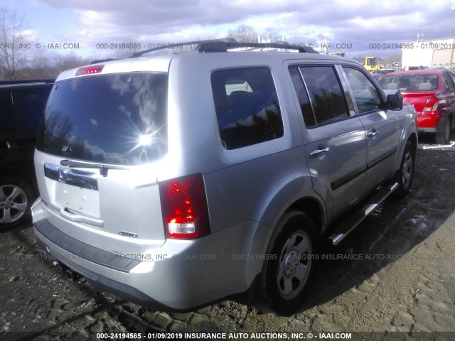 5FNYF4H27CB012859 - 2012 HONDA PILOT LX SILVER photo 4