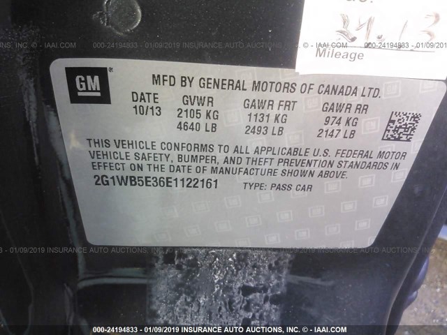 2G1WB5E36E1122161 - 2014 CHEVROLET IMPALA LIMITED LT GRAY photo 9