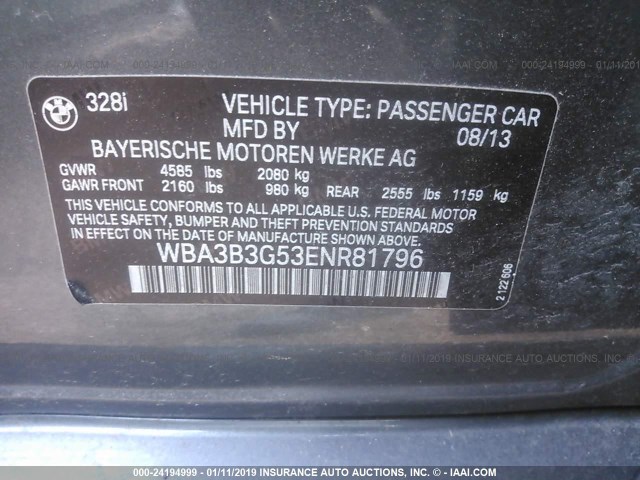 WBA3B3G53ENR81796 - 2014 BMW 328 XI GRAY photo 9