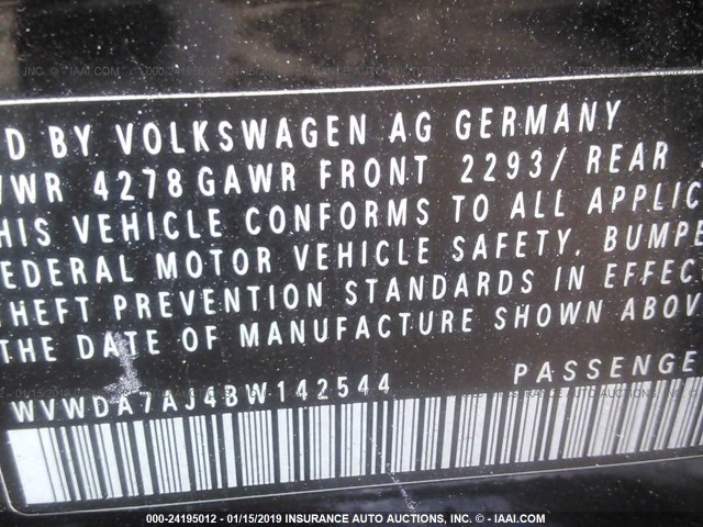 WVWDA7AJ4BW142544 - 2011 VOLKSWAGEN GOLF 黑色 照片 9