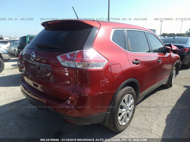 KNMAT2MT6GP623653 - 2016 NISSAN ROGUE S/SL/SV BURGUNDY photo 4