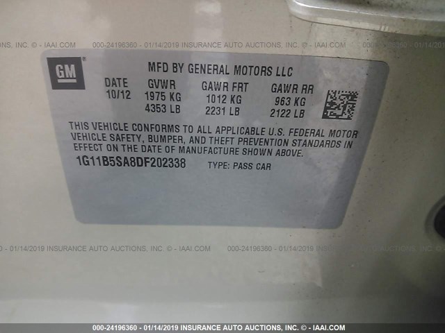 1G11B5SA8DF202338 - 2013 CHEVROLET MALIBU LS GOLD photo 9
