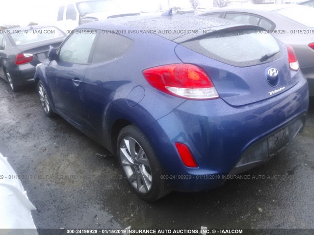 KMHTC6AD7HU309716 - 2017 HYUNDAI VELOSTER BLUE photo 3